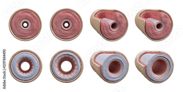 Obraz 3D Histological cross-section of a muscular and elastic artery, showing tunica intima, media, and adventitia. Detailed medical illustration for educational, anatomical, and vascular study