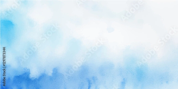 Fototapeta Handcrafted Watercolor Illustration with Sky Blue Aquarelle Wash on Wet White Paper, Creating a Lush, Fluid Textured Background Full of Soft Brush Strokes that Evoke Calm and Elegance.
