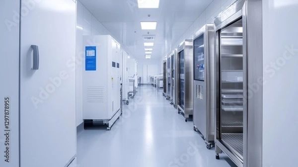 Fototapeta Clean and Modern Cold Storage Room with Refrigerators and Freezers in a Bright and Open Layout