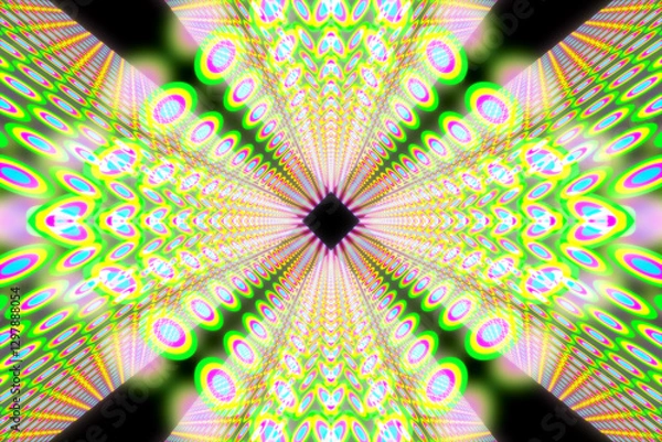Obraz A graphic of circle shaped objects with a bright neon glow inside a space