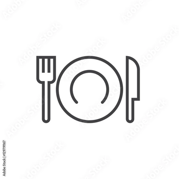 Fototapeta Plate Fork And Knife line icon, Tableware outline vector sign, linear pictogram isolated on white. logo illustration