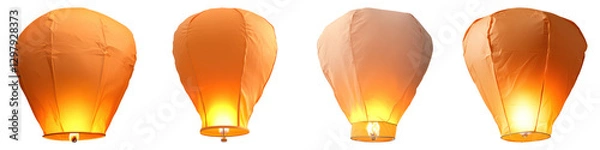 Fototapeta Floating sky lanterns glowing in night sky, symbolizing wishes and hope
