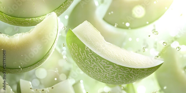 Fototapeta Refreshing and Sweet Green Melon Slices with Crisp Texture and Vibrant Color in a Beautifully Lit Natural Setting

