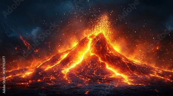 Obraz A dynamic volcanic eruption with glowing lava