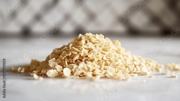 Fototapeta Pile of crispy rice cereal on a marble surface