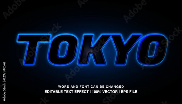 Fototapeta editable tokyo blue neon typeface