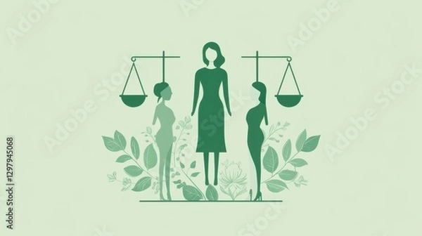 Fototapeta An infographic with a green background promoting gender equality in business.