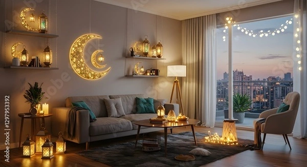 Fototapeta luxury living room with Ramadan decoration