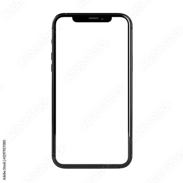 Fototapeta Front view of a blank smartphone mockup isolated on a transparent background