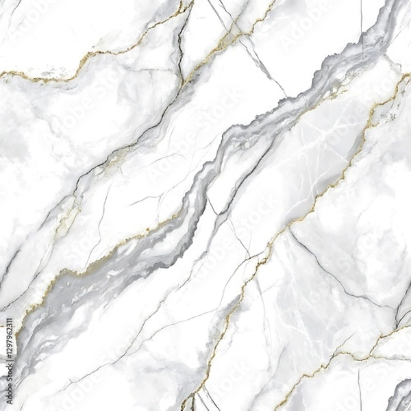 Fototapeta Elegant white marble texture with gray and gold veins seamless pattern art tile wall high stone decor