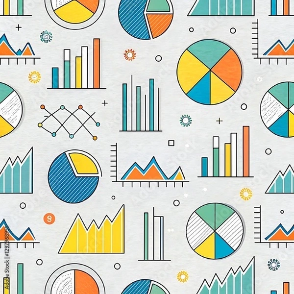 Fototapeta Colorful business charts graphs data analysis infographic seamless pattern background style report