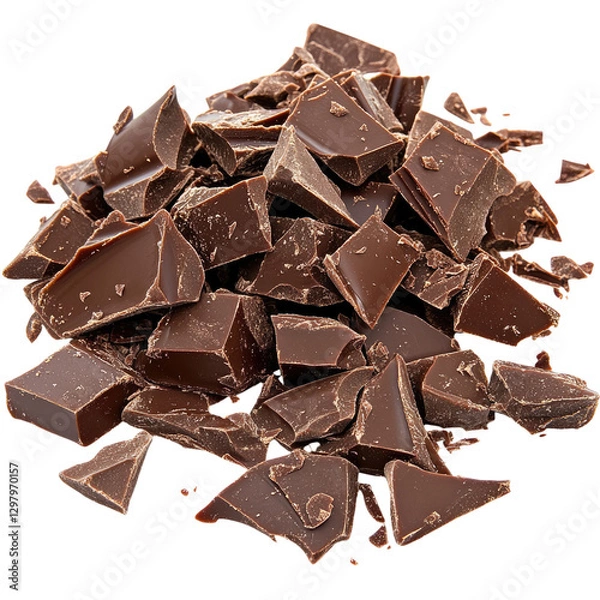 Fototapeta A pile of broken chocolate pieces isolated on a transparent background