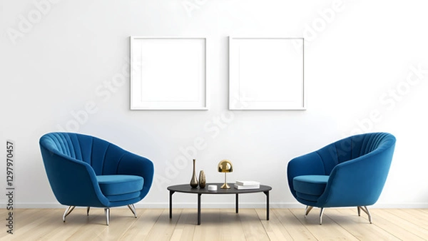 Fototapeta Realistic Poster Frame Mockup Hanging on a Wall in a Contemporary Home Setting