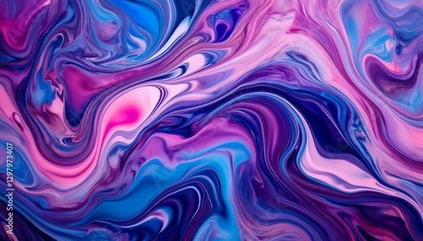 Fototapeta 형형색색의 물감이 자연스럽게 섞이며 마블링 효과를 형성하는 패턴