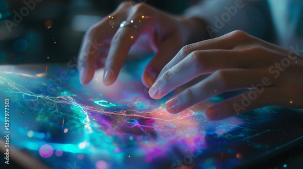 Fototapeta Digital Work Scene | Holographic UI & Futuristic Technology