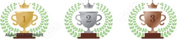 Obraz トロフィー月桂樹と王冠の飾り、ランキング素材