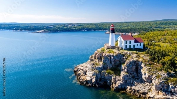 Fototapeta Coastal Lighthouse on a Rocky Cliff overlooking the Ocean