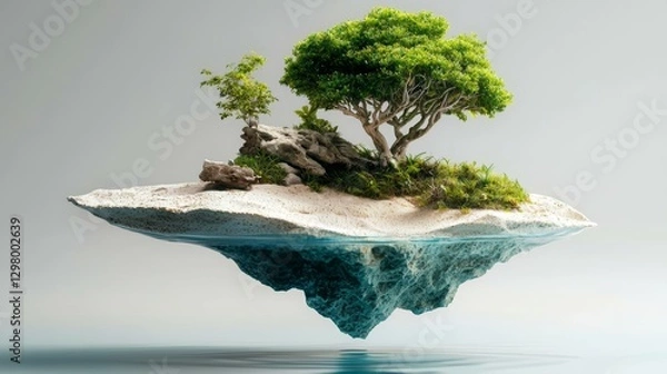Fototapeta Floating Island Miniature Landscape with Green Bonsai Tree