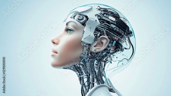 Obraz A portrait of a robot-human hybrid, AI-generated details, 8K