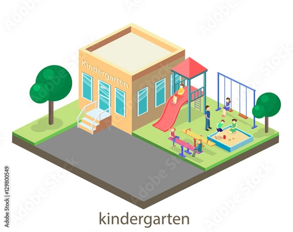 Obraz Isometric flat 3D concept web vector kids playground set.