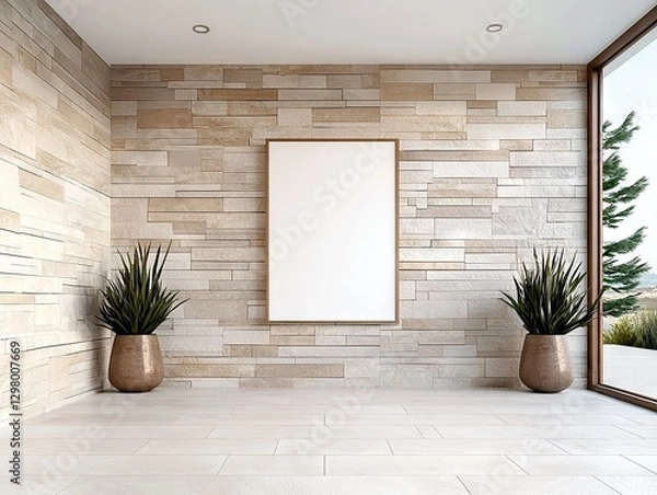 Fototapeta Modern minimalist living room design open space interior decoration bright environment wide-angle view