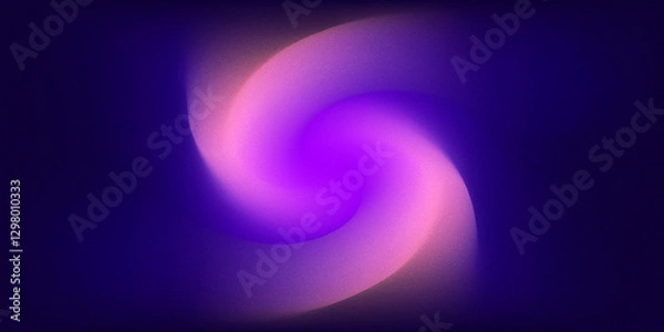 Fototapeta Glowing abstract swirl shape with futuristic rough texture on dark purple background. Subtle gradient design and noise effect, suitable for posters, banners, wallpapers and digital backgrounds.