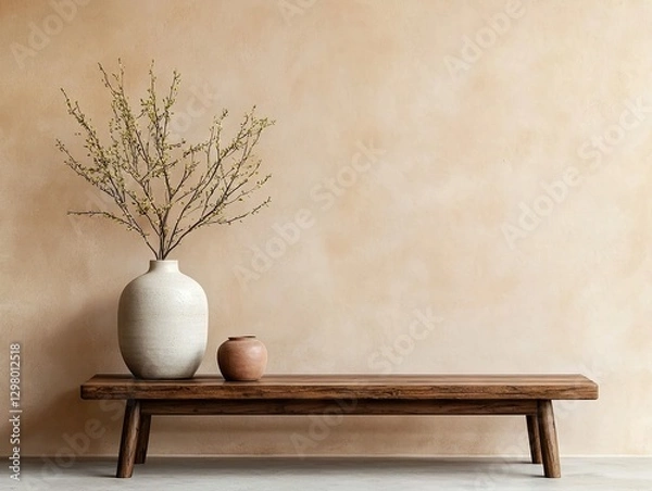 Fototapeta Modern minimalist decor elegant vase and branch arrangement on wooden table indoor setting aesthetic view