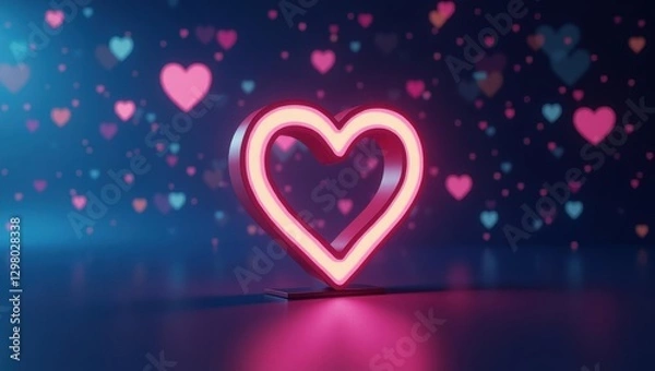 Fototapeta Clips Ai. Heart is glowing in dark with many hearts scattered around it