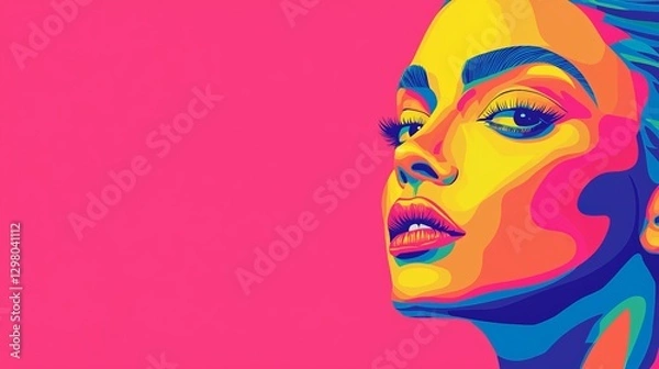 Fototapeta Vibrant Pop Art Portrait of a Beautiful Woman with Bold Colors and Unique Style