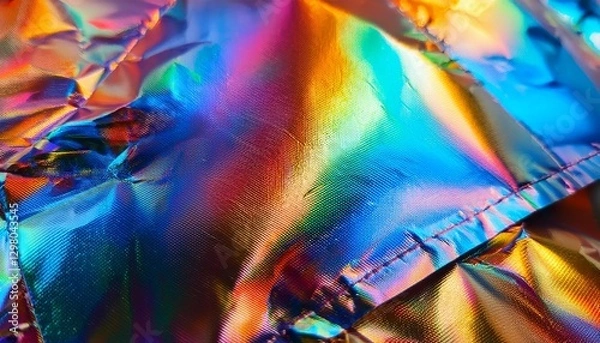 Fototapeta Microscopic holographic foil: sharp prismatic light reflections create futuristic appearance.  Vibrant and technological texture. Ideal for tech and abstract backgrounds.