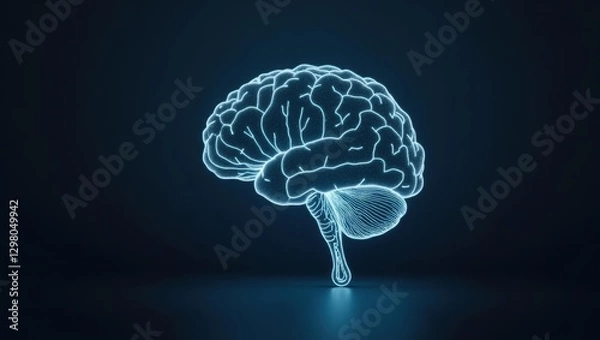Fototapeta Chain Of Thought Prompting. Neon glowing blue brain illustration digit