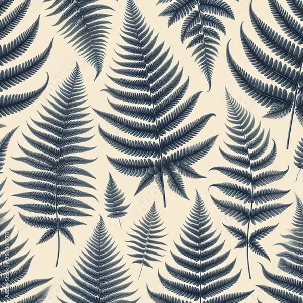 Fototapeta Repeating fern leaves in a symmetrical or scattered layout