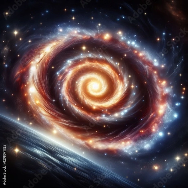 Fototapeta Rotating spiral galaxies with shimmering stars and nebulae