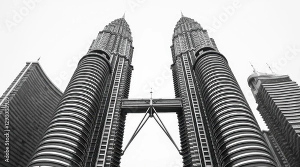 Fototapeta Intricate Monochrome Etching of the Petronas Towers