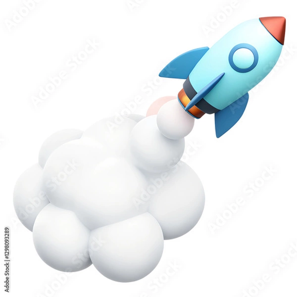 Obraz 3D Green theme icon style, 3D Rocket with Trail – A sleek rocket leaving a smooth smoke trail