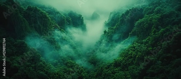 Fototapeta Misty Mountain Valley Aerial