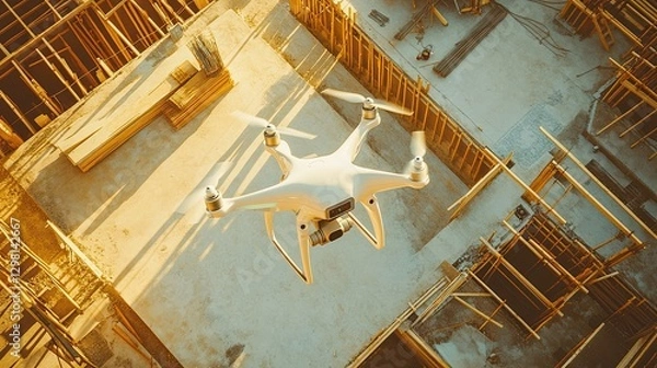 Obraz Drone surveying construction site