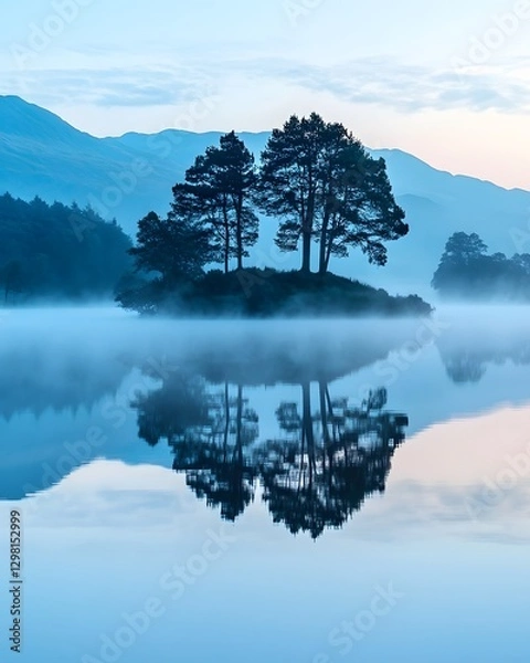 Fototapeta Early Morning Sky Reflected Perfectly in Calm Water With Trees