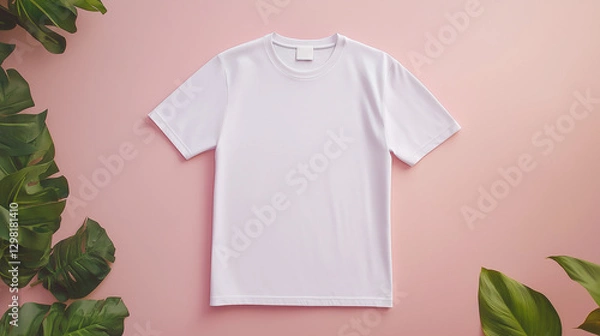 Fototapeta Minimalist white T-shirt mockup on a clean background.