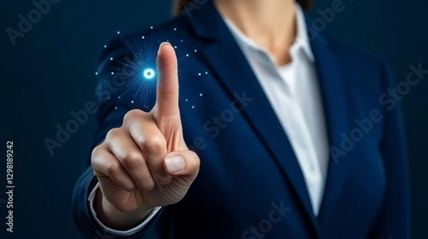 Fototapeta Businesswoman Touching Digital Interface with Bright Point of Light
