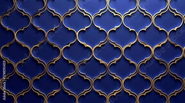 Obraz Elegant Blue and Gold Moroccan Pattern Design for Interior Decor