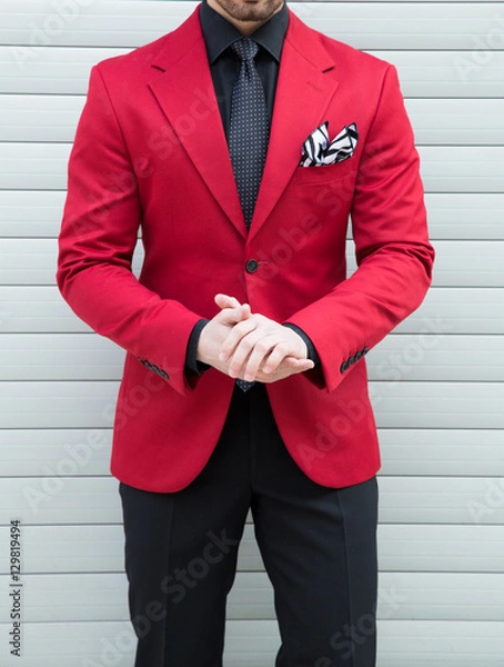 Obraz Male model posing in a red torso jacket
