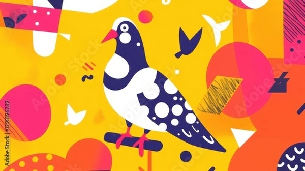 Obraz Abstract Pigeon Illustration with Vibrant Geometric Shapes and Colorful Background