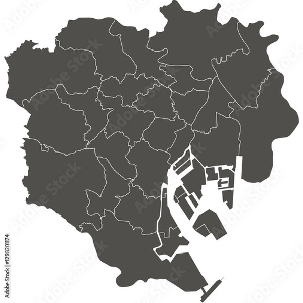 Fototapeta イラスト素材：日本地図　東京都23区ベクターイラストマップ