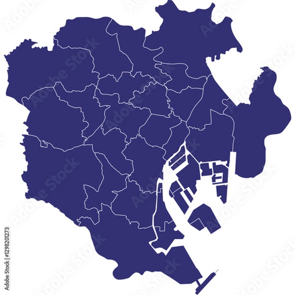 Fototapeta イラスト素材：日本地図　東京都23区ベクターイラストマップ