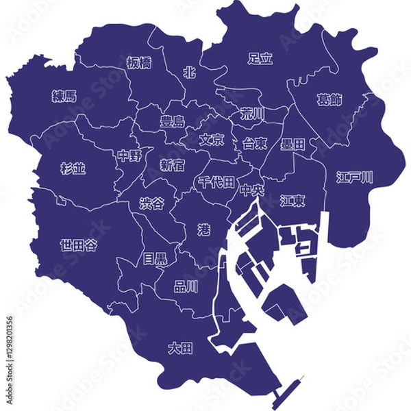 Fototapeta イラスト素材：日本地図　東京都23区ベクターイラストマップ