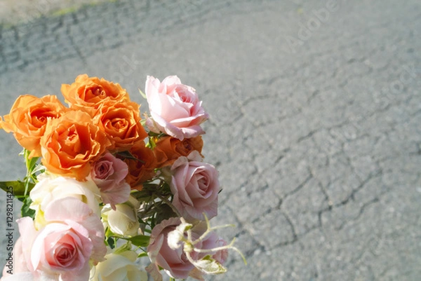 Fototapeta バラの花束　道　サプライズ