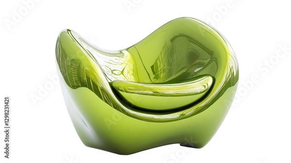 Fototapeta Futuristic chair bathed in bright green light, radiating serene confidence and modern comfort with its unique titanium curves and inviting design