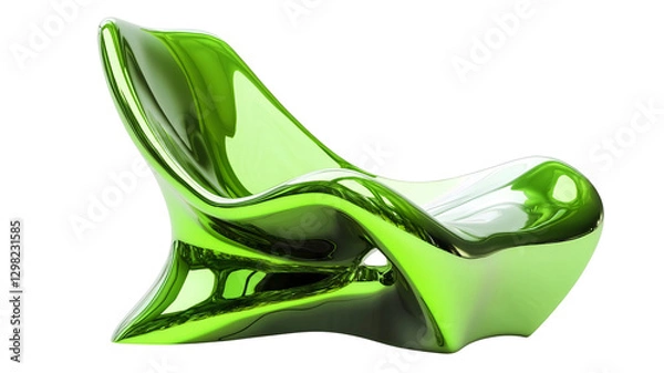 Fototapeta futuristic chair shines, reflecting bright light with its sleek design and vibrant green color, radiating modern artistry