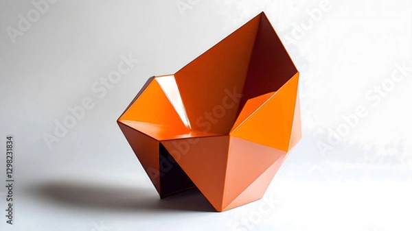 Fototapeta Geometric chair design titanium build fiery orange hue showcases modern, angular aesthetic, radiating warmth and sophistication in its bold color